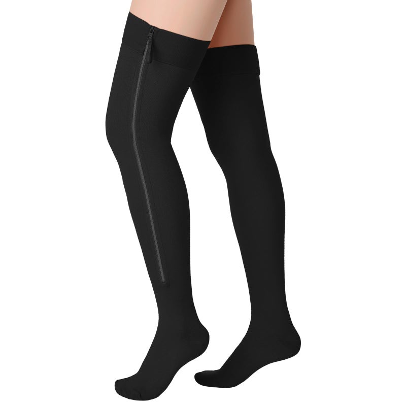 Sosation Thigh High Zipper Compression Socks 2030 mmHg Zipper Compression Stockings Thigh High for Women Men Swelling Edema BlackXLarge